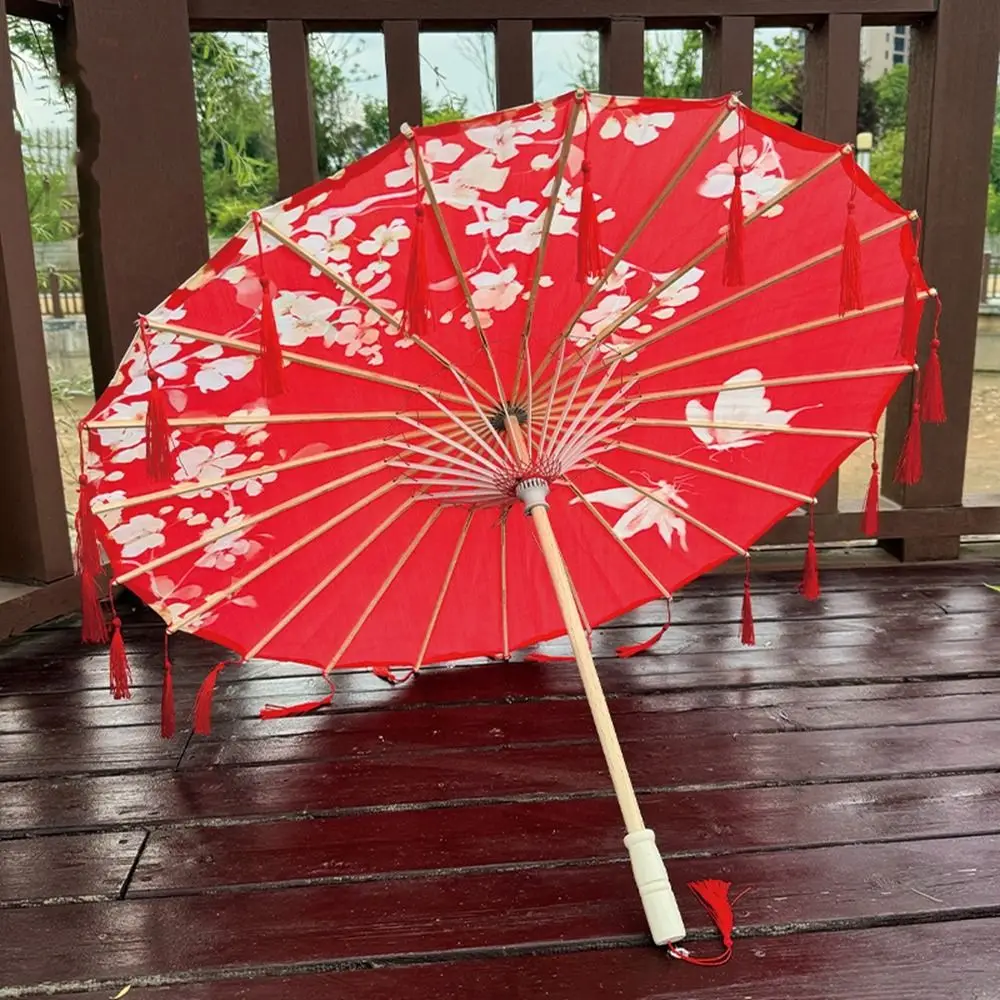 70cm Silk Fabric Tassel Umbrella Handheld China Ancient Dance Umbrella Decorative Windproof Classical Oil Paper Umbrella Parasol