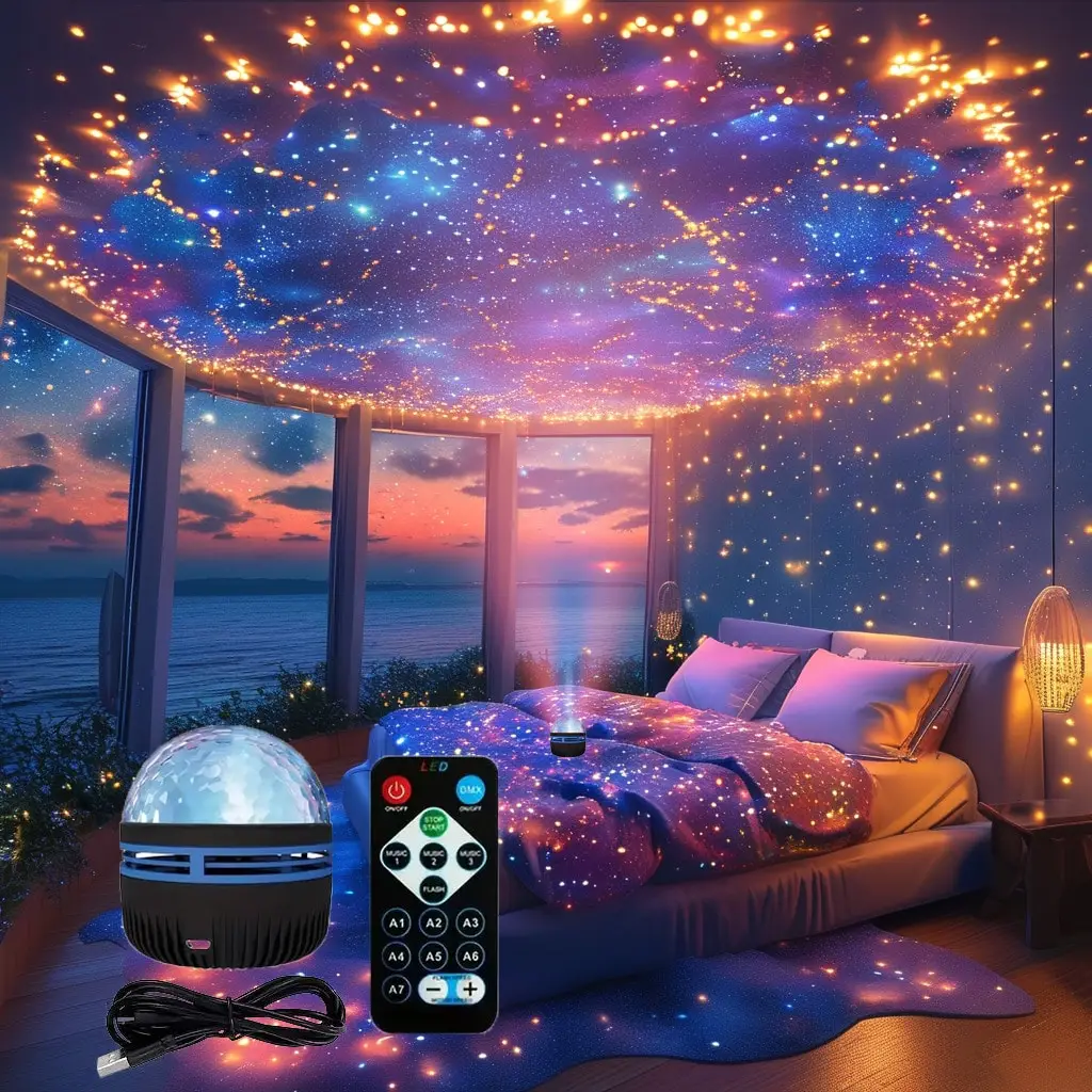 مصباح مرصع بالنجوم على شكل موجة: 7 ألوان، جهاز تحكم عن بعد/USB، جو رومانسي، هدية لليوم الخامس/عيد الميلاد/الزفاف، ديكور المنزل