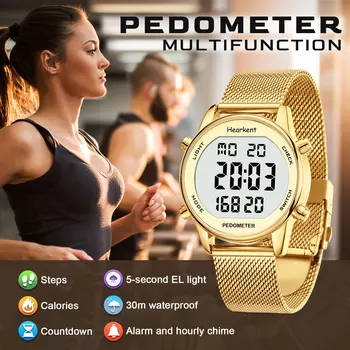 Hearkent-relojes podómetro deportivos para mujer, contador de pasos, relojes digitales, rastreador de kilometraje de calorías, resistente al agua hasta 30M para caminar y correr