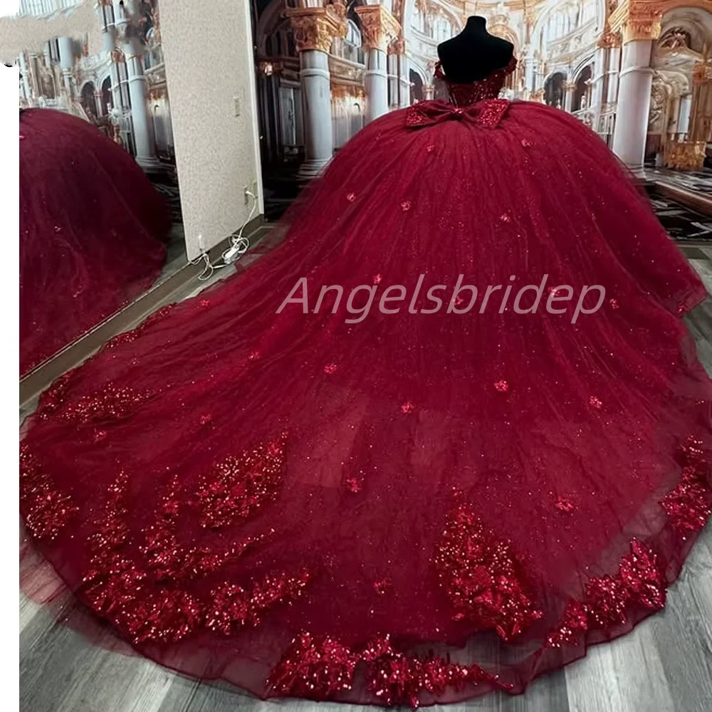 ANGELSBRIDEP Customized 2025 Luxury Burgundy Ball Gown Quinceanera Dresses 3D Flower Beading Vestidos De 15 Anos Formal Party