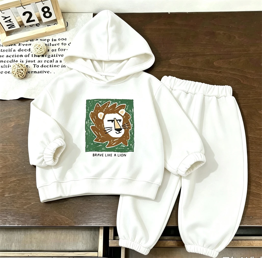 Hooded Tops+Sweatpants 2Piece/Set Toddler Cartoon Print Hoodies Solid Color Trousers Autumn New Design Costume Kids Outfits
