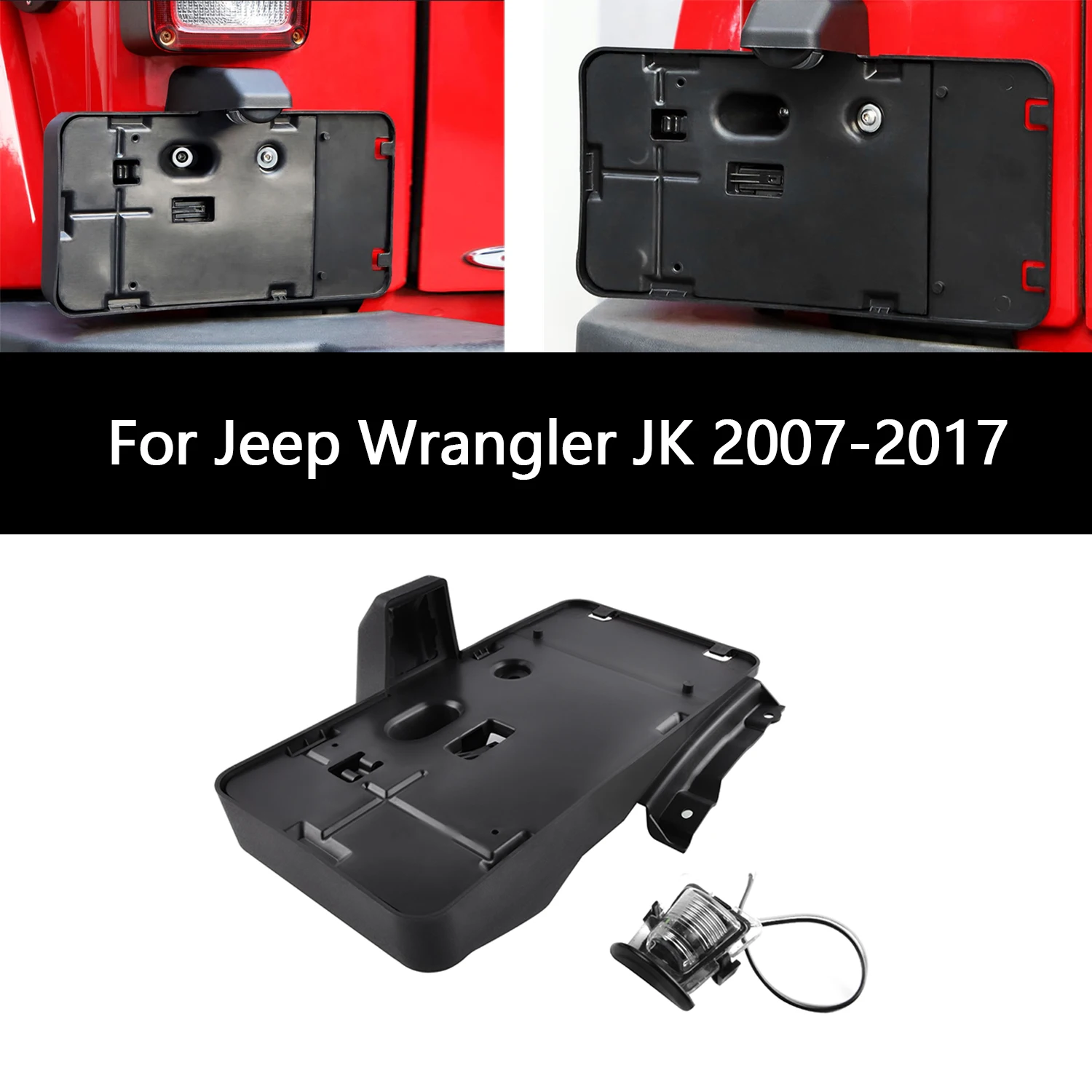 Rear License Plate Holder Frame Number Tag Mounting Bracket with Lamp Light for Jeep Wrangler JK 2007-2017
