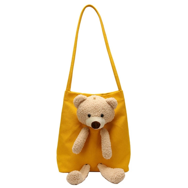 Canvas Shoulder Bag Cartoon Bear Handbag Trendy Wallet Sling Bag for Kids Girls Change Bag Adult Women Girlfriend Gift