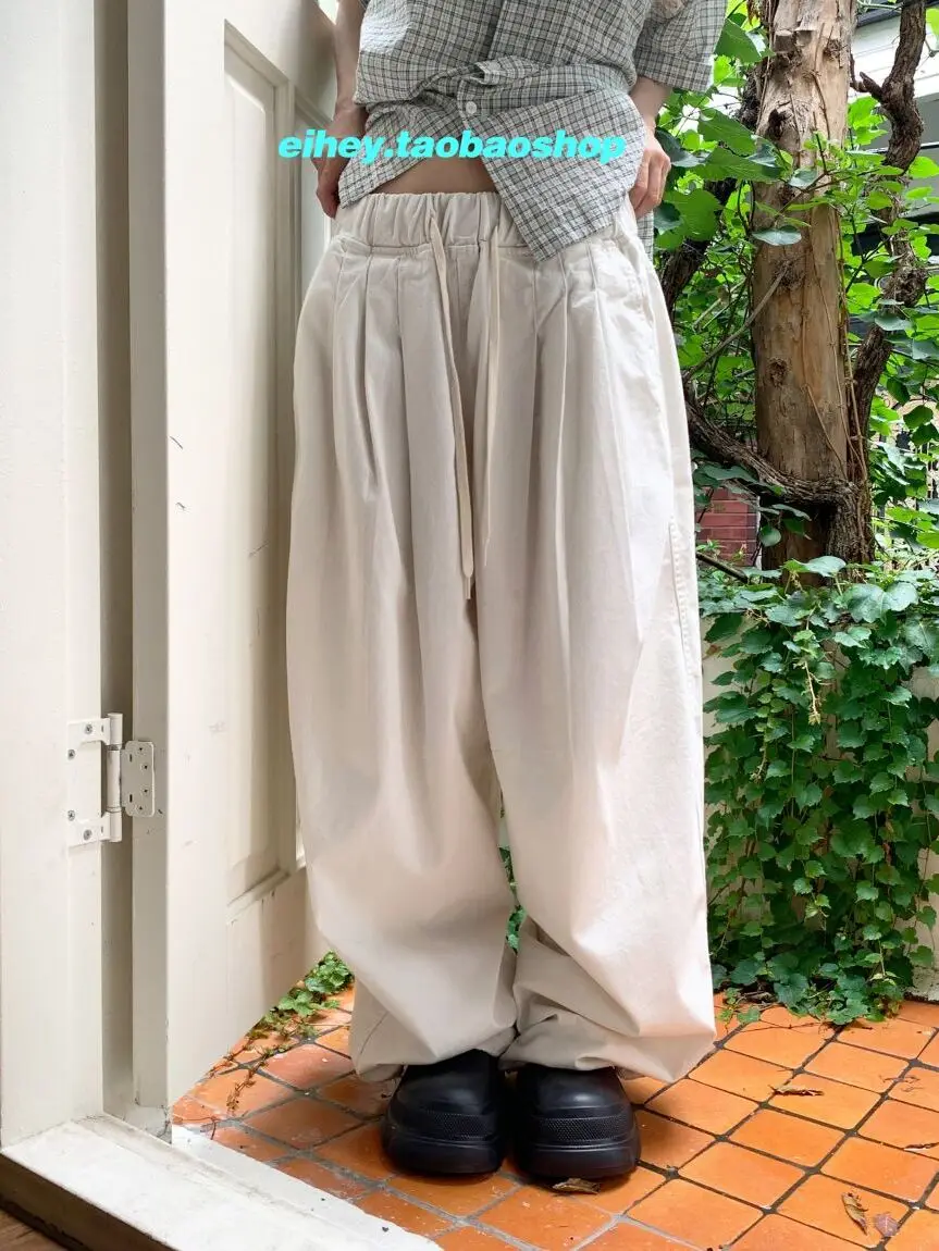 KUSAHIKI Drawstring Sweatpants Wide Legs Korean Versatile Casual Long Trousers Spicy Girl Y2k Pant