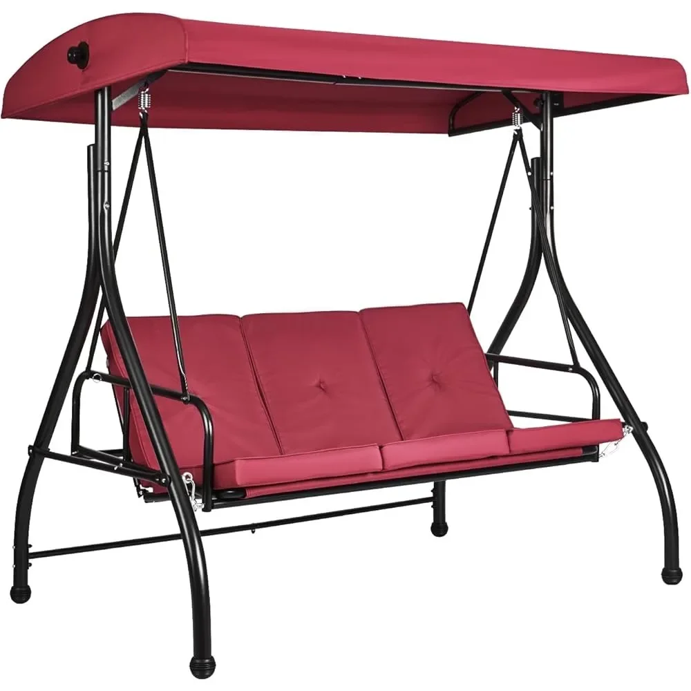 

Patio Swings, Swing Thicken Cushions, Pillows Cup Holders for Backyard, Garden3 in 1 Outdoor Porch Swing with Adjustable Canopy