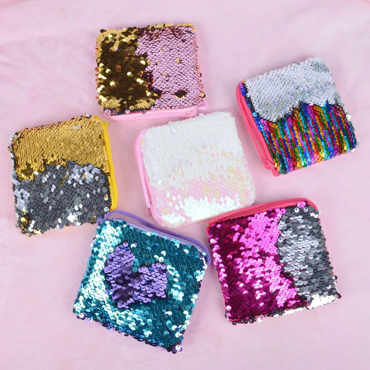 Children Kawaii Sequin Square Coin Purse Large Capacity Crossbody Bag Makeup Bag Walking Cycling Travel Outdoor