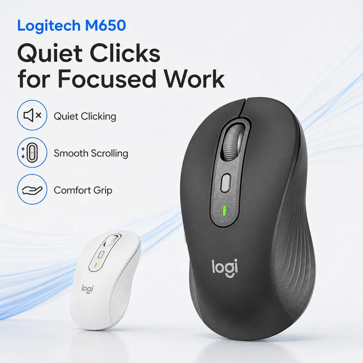 Logitech M650 Signature Mouse Bluetooth Silent Operation Quiet Click Ergonomic Shape SmartWheel Scrolling for Home Office PC Mac