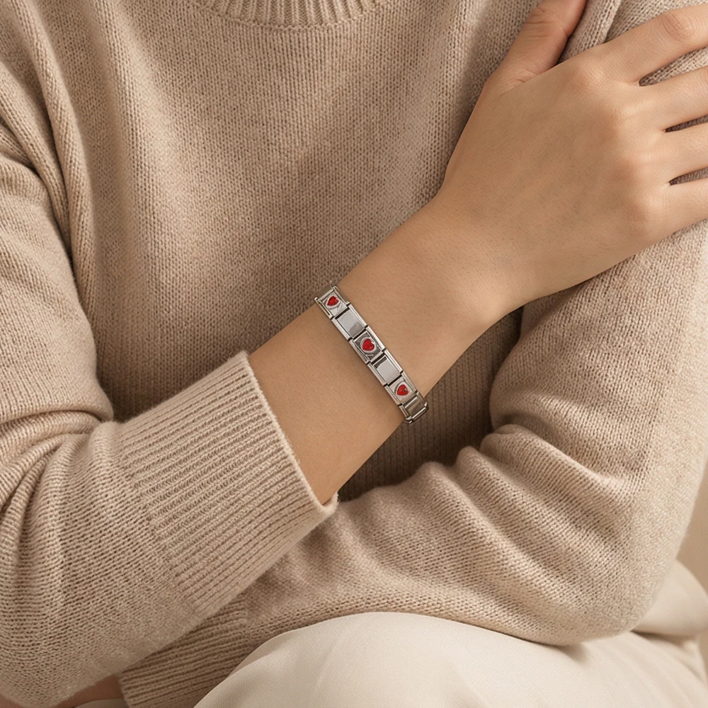 Modisches Buntes Herz Damen Edelstahl Schmuckstück Italienische Gliederkette Passend für 9mm Anhänger auf Armband DIY Zubehör – Detail 5