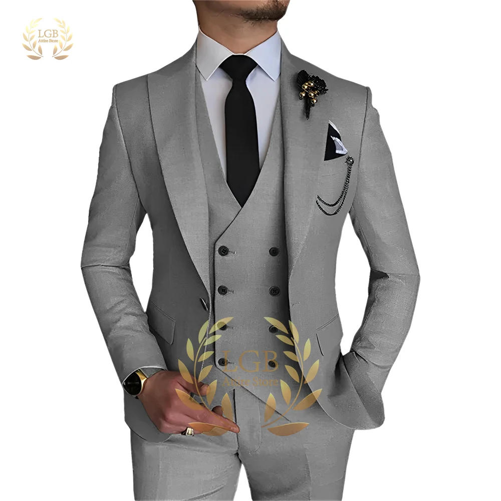 Men\'s suit 3 piece classic grey for wedding party dinner, custom made business suit jacket vest pants clothing