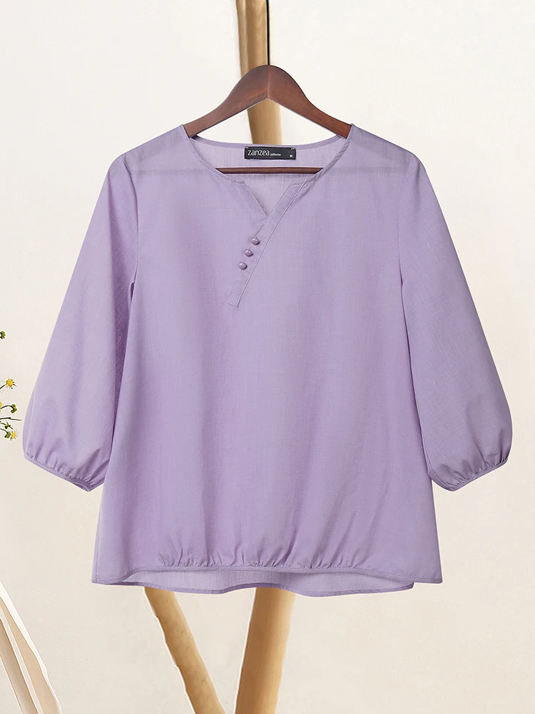 

Vintage Women Blouse ZANZEA 2025 Autumn Summer Shirt Casual V Neck 3/4 Sleeve Blusas Loose Chemise Female OL Work Tops Oversize