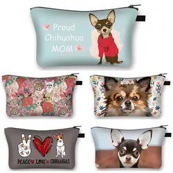 Kawaii Dog Chihuahua Mom Cosmetic Bag Women Makeup Bags Zipper Pouch Girls Cosmetic Case Organizer Ladies Toiletry Lipstick Bag