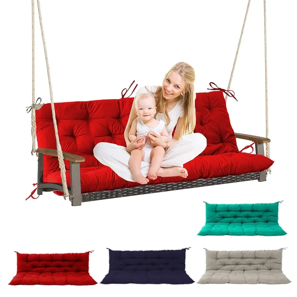 

Outdoor Swing Cushions, 60Inch Waterproof Three Seat Swing Replacement Cushions With Backrest And Ties, 4"" Thicken Outdoor