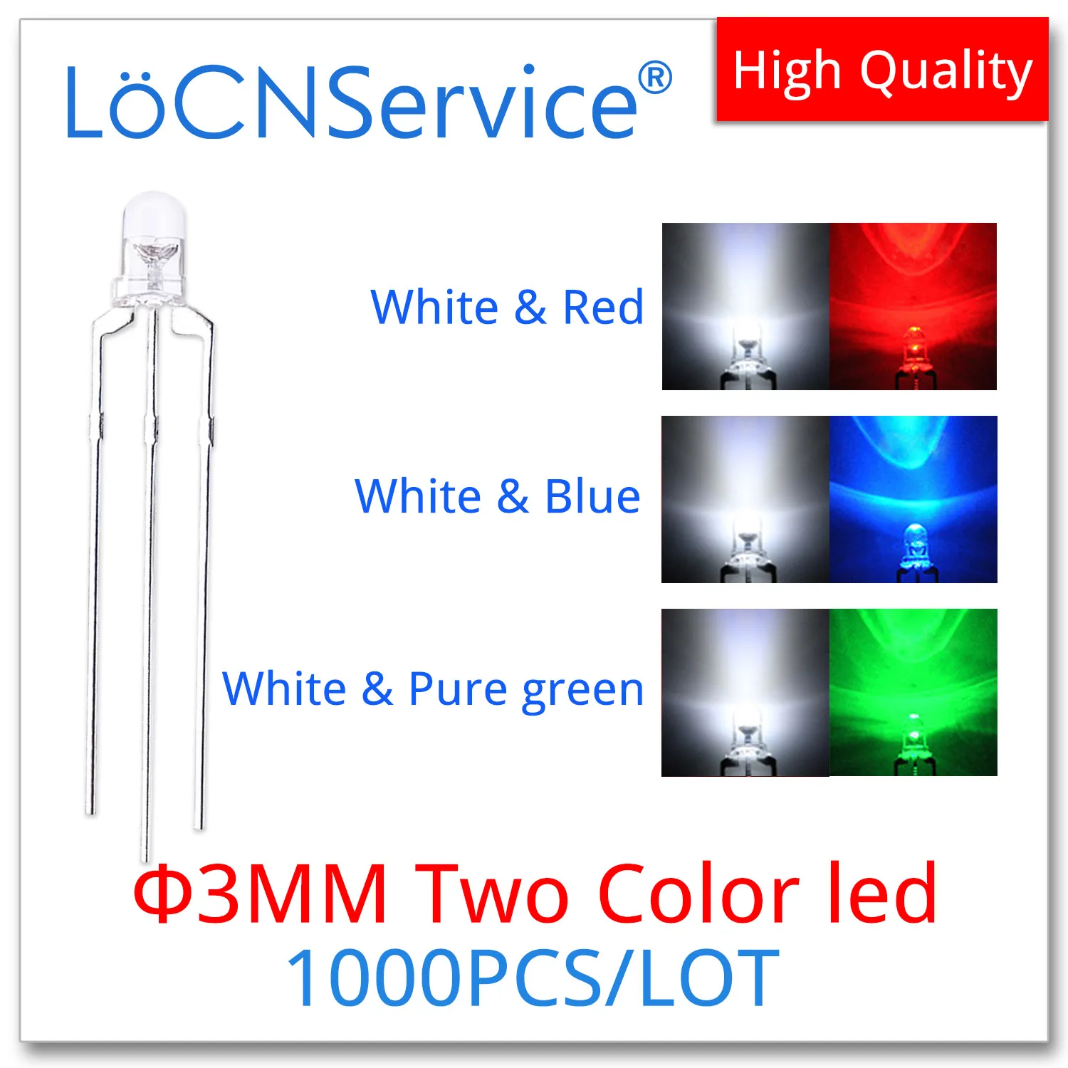 

1000PCS 3mm F3 Two Color led White Red Blue Green DIP Transparent Bead Light Emitting Diode High Quality Common Cathode Anode