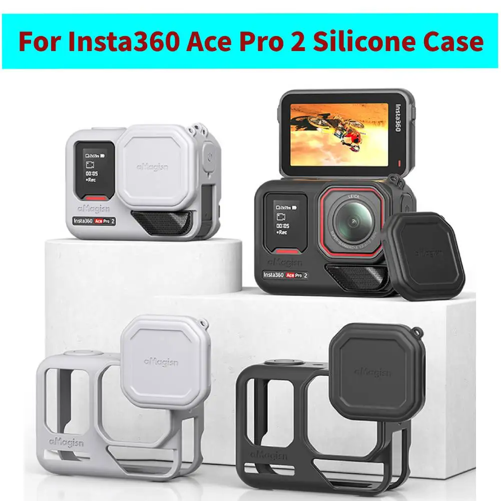 For Insta360 Ace Pro 2 Silicone Protective Case Shockproof Lens Guards Cover Silicone Case/Anti-lost Strap/Neck Strap/Lens Cap