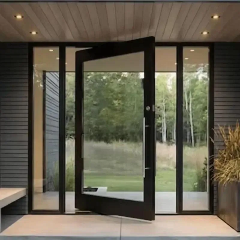for Modern aluminum revolving entrance door with tempered glass panels for smooth operation, suitable for office lobby