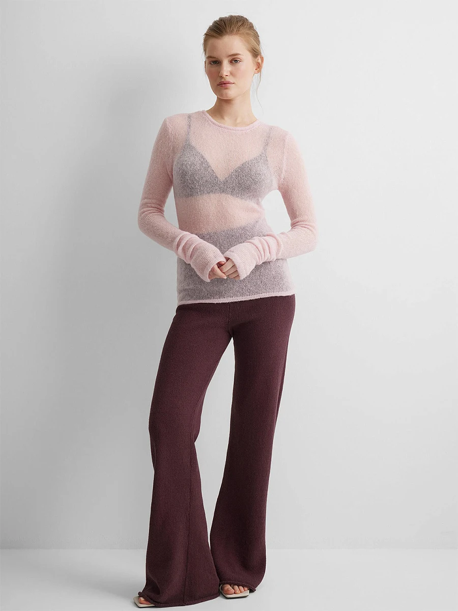 Wolfeel Women's Round Neck Transparent Top with Fashionable Slim Fit Design Pullover Suitable for Daily Street Dating Outfits