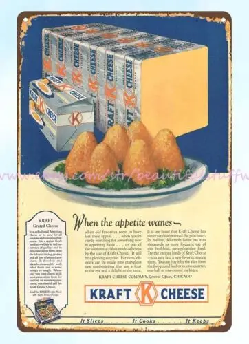 1927 KRAFT Cheese Block Grated Kitchen Art metal tin sign poster metal decor