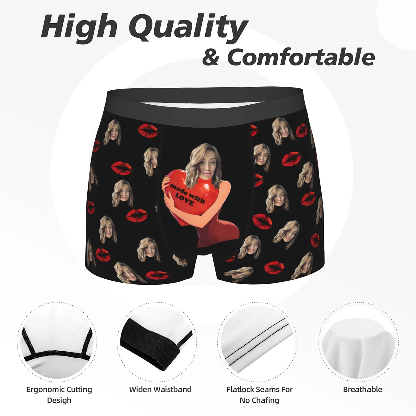 Personalized facial photos customized underwear  flat cornered men's Valentine's Day gift for husband  anniversary gift for fath view 3