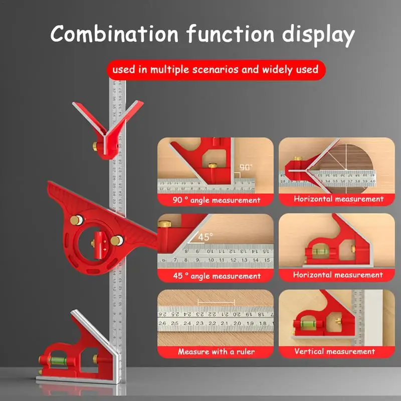 コンボスクエア木工精度定規、調整可能なスライド組み合わせ、ステンレス鋼レベル、16インチ