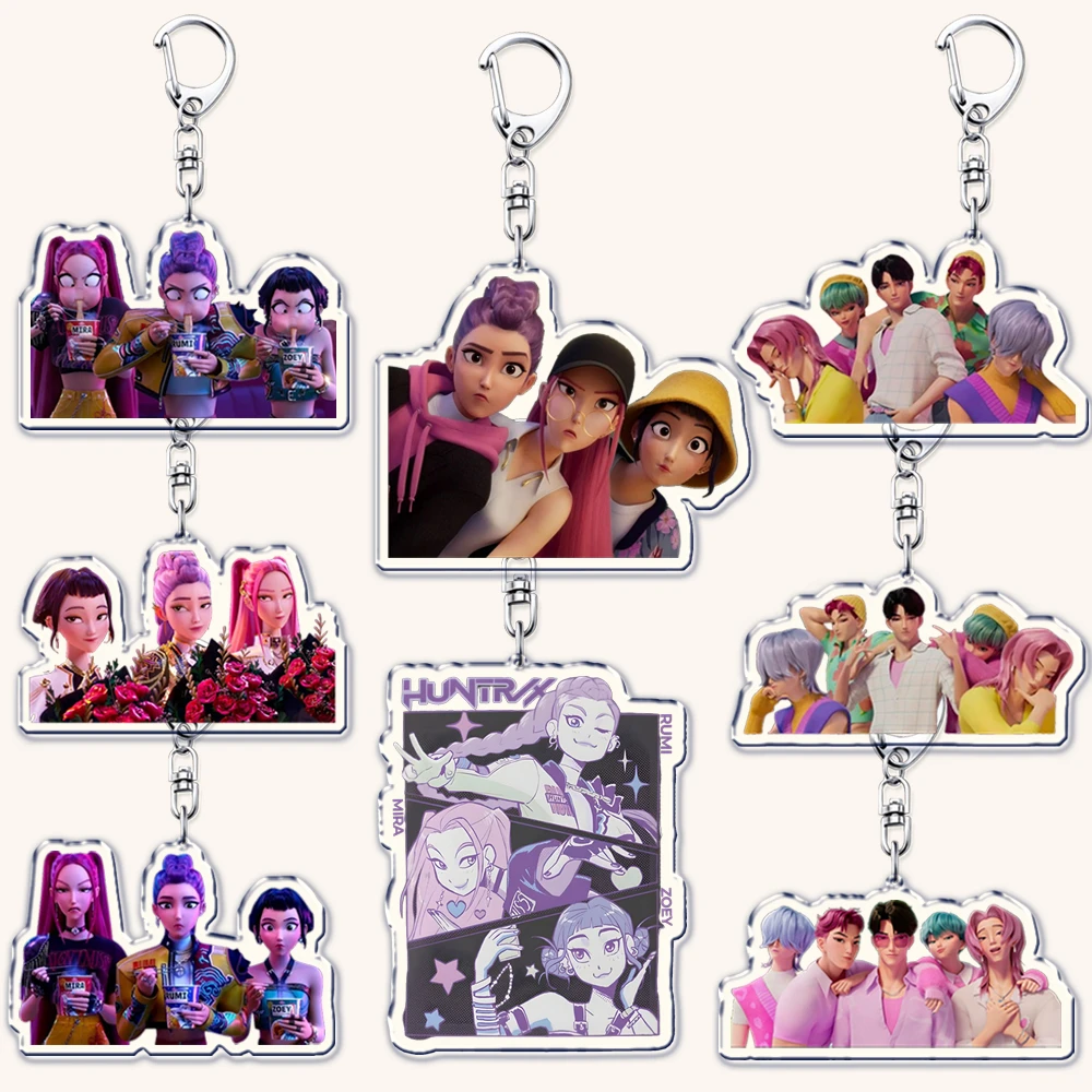 

Hot Kpop Demon Hunters Huntrix Saja Boys Keychains for Accessories Jewelry Rumi Zoey Jinu Mira Sold My Soul Keyrings Fans Gifts
