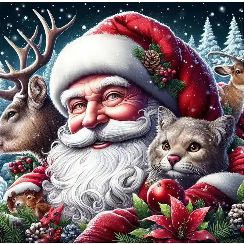 

CHENISTORY Full Square Round Diamond Painting Santa Claus 5D DIY Diamond Embroidery Animal Mosaic Art Christmas Decorations