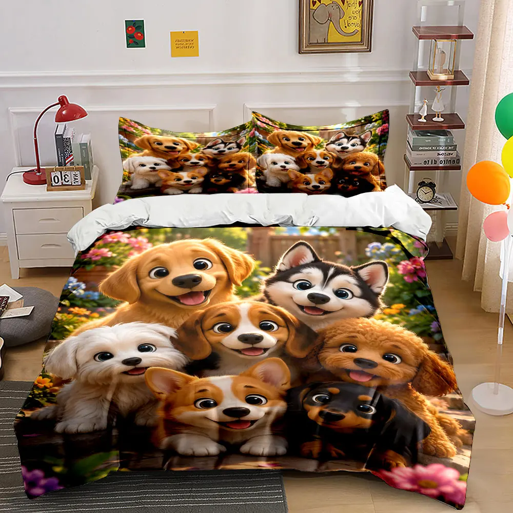 Cute cartoon puppy duvet cover Print Bedding Set 1 Duvet Cover 2 Pillowcases for Adult and Children Luxury Gift Full Size