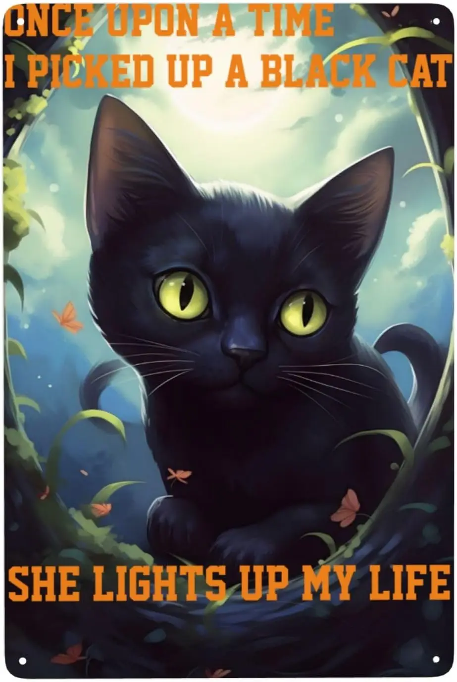 Letrero Metálico Vintage de Gato Negro Sentado, con la frase 'Había una vez que me tomé en mano y encendió mi vida', Estilo Retro para Decoración de Pared en Hogar y Cafetería