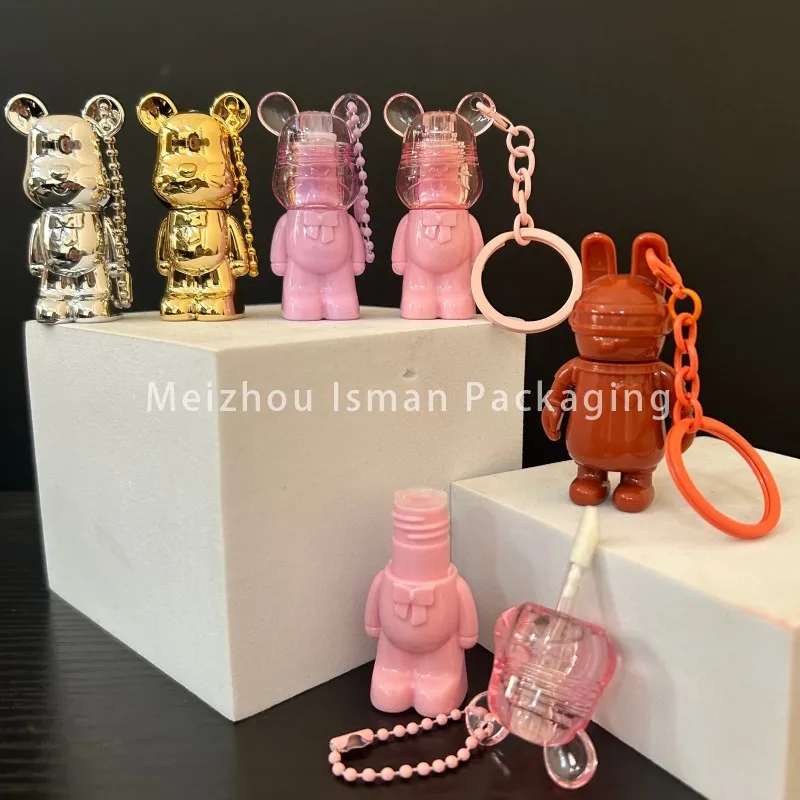 

50Pcs Empty Cute Gold Silver Purple Pink Bear Shape Lip Gloss Tube With Key Chain Lip Glaze Empty Tube 2ml Lip Gloss Container