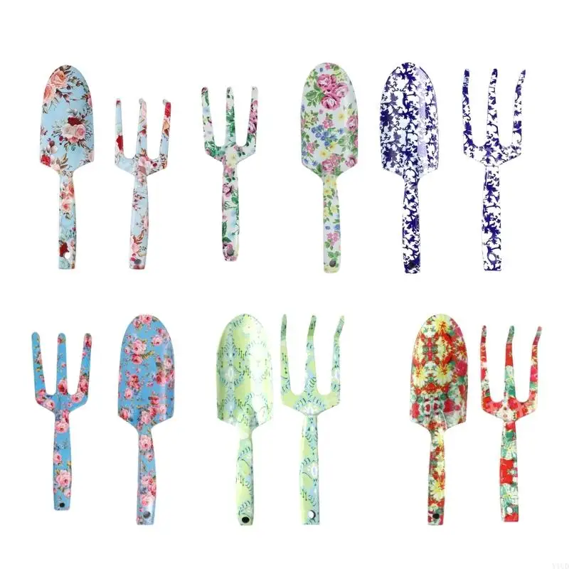 Women's Gardening Tool Set Hand Trowel Fork Durability Stainless Steel with Unique Floral Print Perfect for Various Task