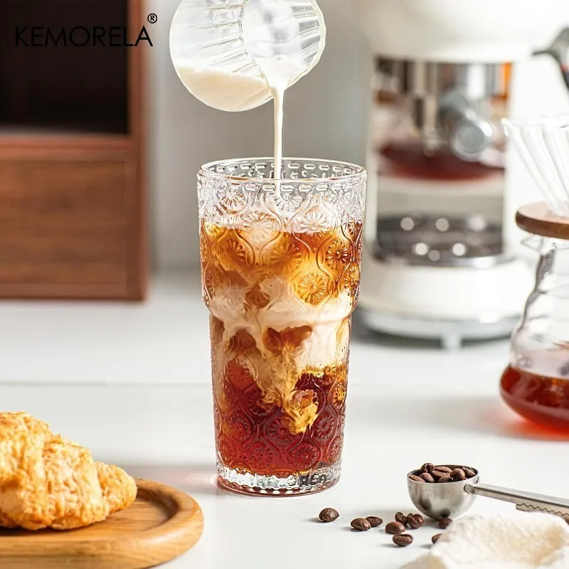 600ML Begonia Flower Glass Tumbler 1/2PCS Thickened Glass Cups with Lids and Glass Straws for Iced Coffee Smoothies Milk Water