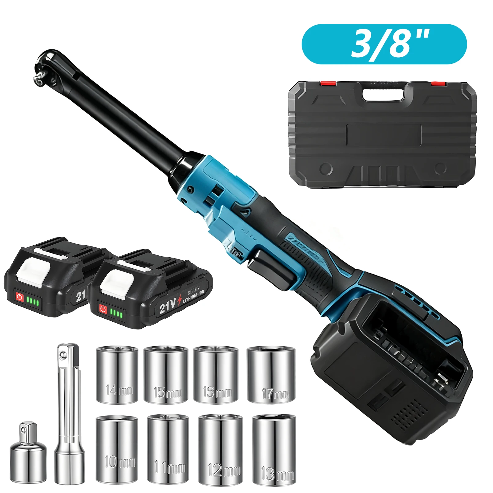 Cliquet électrique sans balais à couple élevé 21V 80Nm, 6.3 pouces à Long manche 3/8 pouces, clé électrique sans fil à dégagement rapide, Kit d'outils