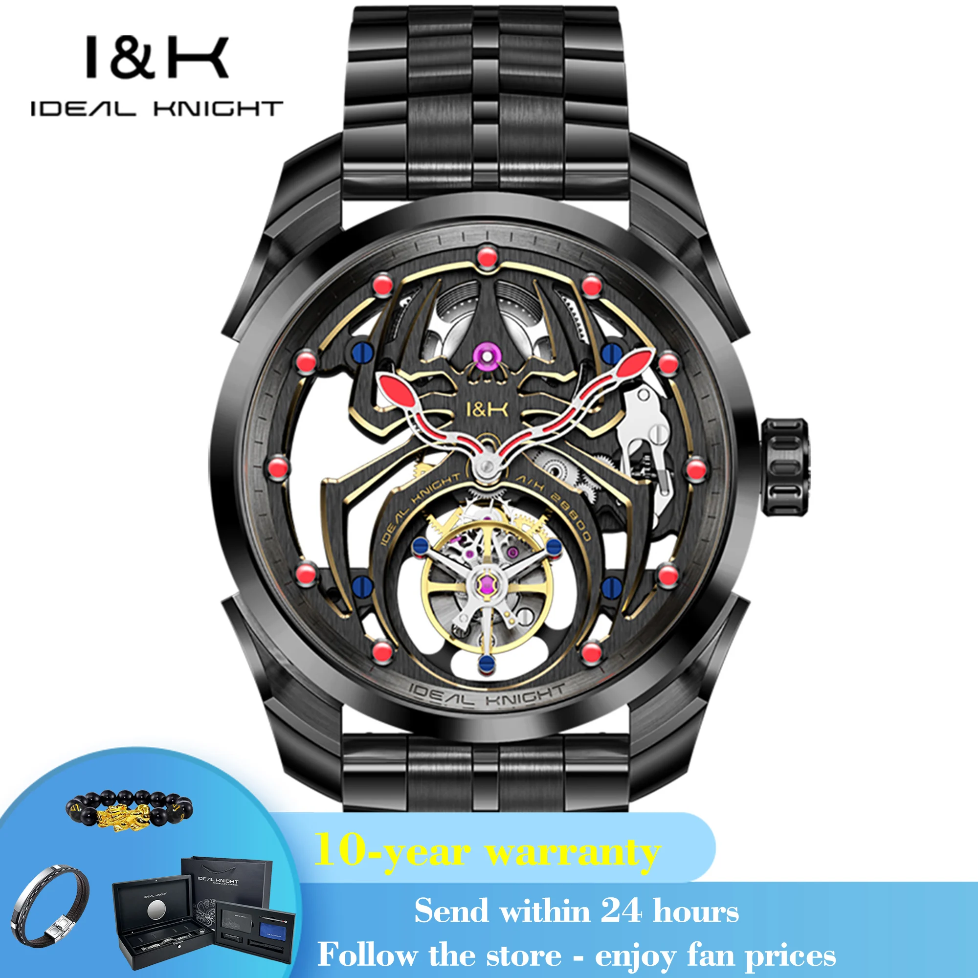 IDEAL KNIGHT 6802 Tourbillon Automatic Watch For Men Hollow Skeleton Mechanical Wristwatch 50M Waterproof Luxury Man Watches