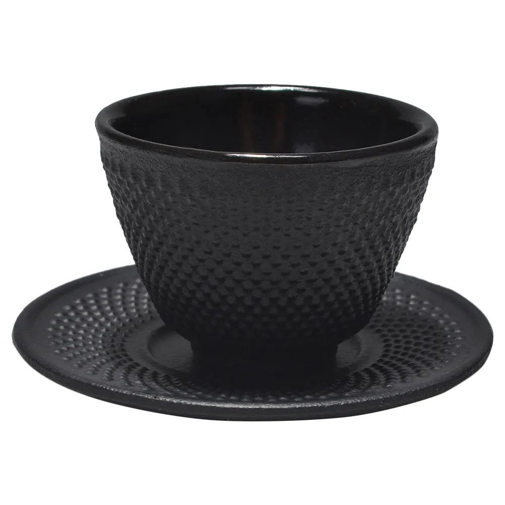 

Iron Tea Cup Saucer Set Cast Retro Black Ceramics Mug Home Office Travel Mini Kung Fu Chinese Tea Cups Drinking Traditional