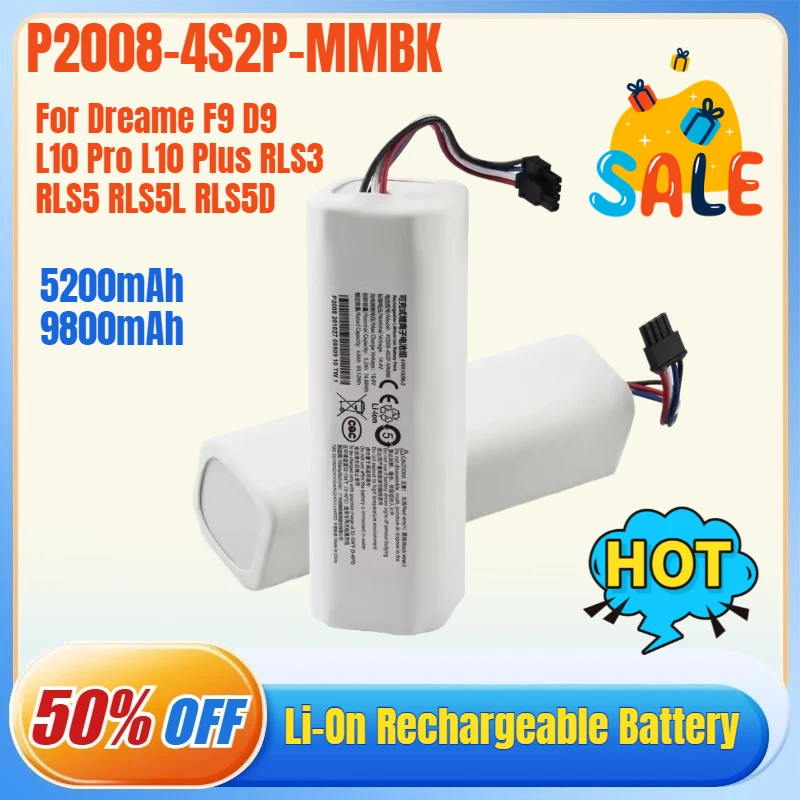 

14.4V 9800mAh P2008-4S2P-MMBK Replacement Battery for Dreame S10 F9 D9 L10Plus L10 Pro RLS3 RLS5 RLS5L RLS5D Accessories Parts