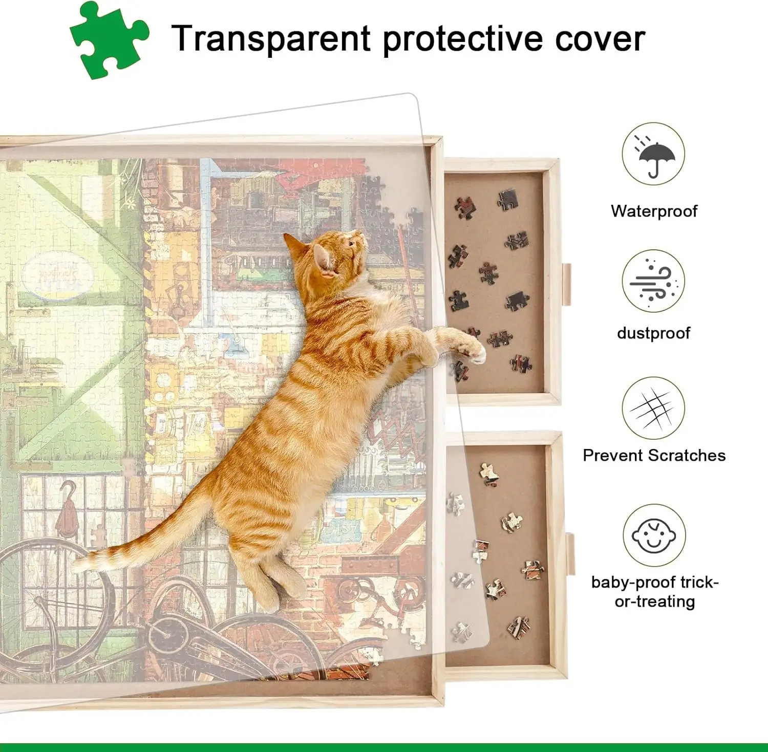 1500 ชิ้นหมุนกระดานปริศนาลิ้นชักและฝาครอบ,25 "x 34" แบบพกพาไม้จิ๊กซอว์ปริศนาตารางสําหรับผู้ใหญ่แบบพกพา,Lazy Susa