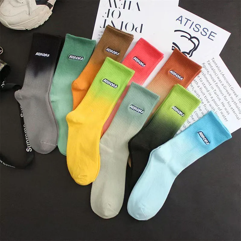 

Gradient Cotton Crew Socks Embroidered Ribbed Tube Socks Fashion Streetwear Socks Men and Women