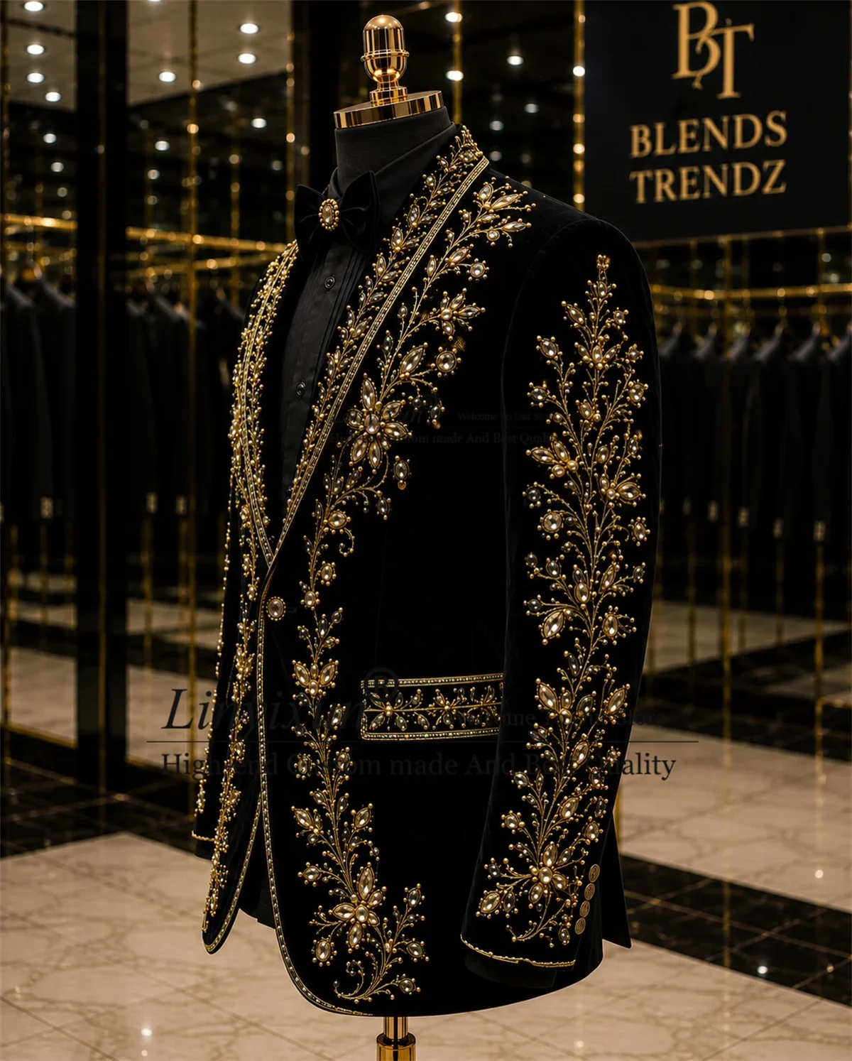 High End Ornament Crystals Tuxedos Men Suits Customized 2 Pieces Sets Groom Male Blazers Wedding Slim Fit Man Party ropa hombre