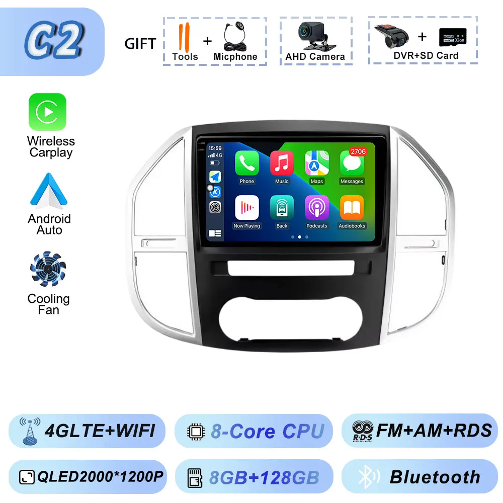 Android Auto WIFI Autoraido Intelligente Systemen DVD Autoradio Head Unit Draadloos Voor Mercedes Benz Vito 3 W447 2014-2020 CarPlay