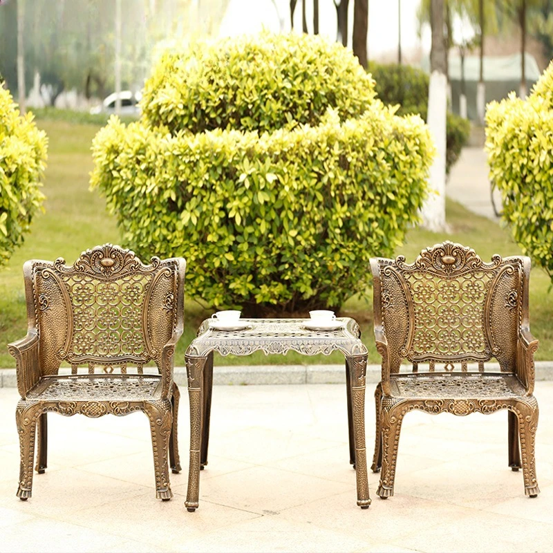 

Outdoor cast aluminum tables and chairs combination European retro garden furniture set casual open-air wrought iron outdoor