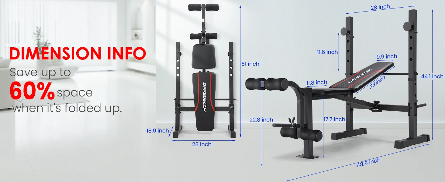 Description Picture 6 of itemStandard Adjustable Weight Bench Set, Bench Press with Squat Rack & Leg Extension and Leg Curl Workout Bench for Home Gym Full B