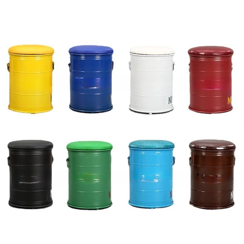 

American retro tin stool oil barrel storage stool coffee bar creativity