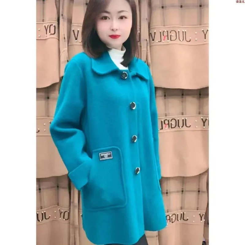 

Imitation Double-Sided Coat Women Autumn Winter New Long Outerwear Middle-Aged Elderly Overcoat Temperament Woolen Jacket Ladies