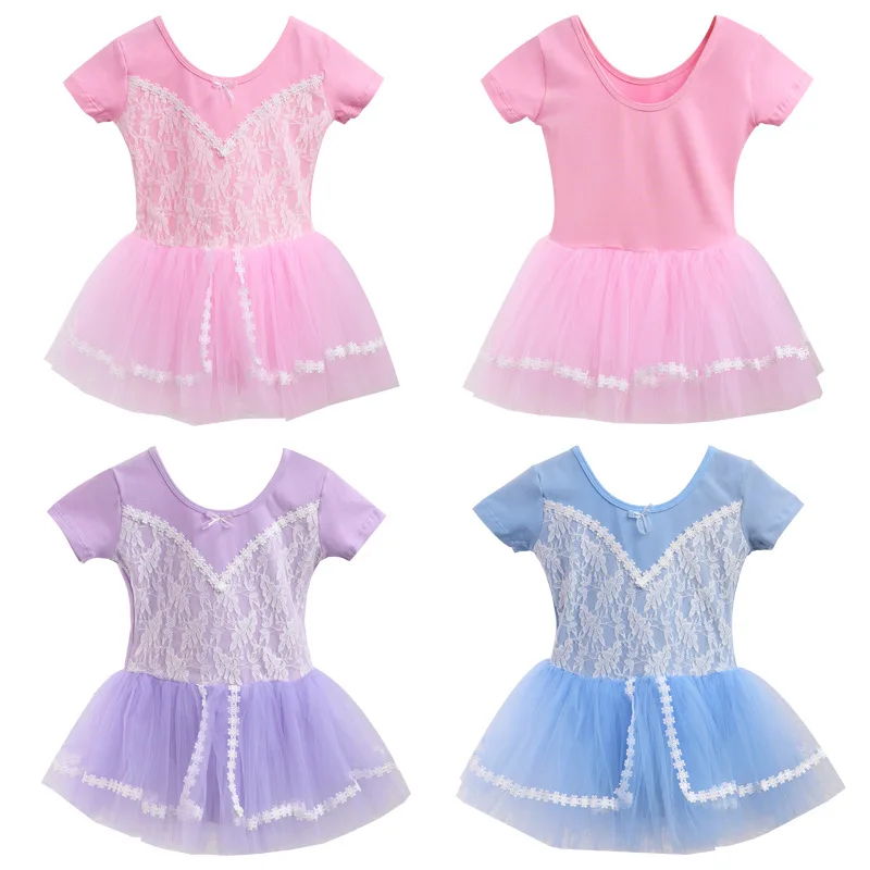 

Girls Ballet Leotard Tutu Dress Lace Cotton Short Sleeve Princess Dancewear Kids Costume Toddler Performance Outfit