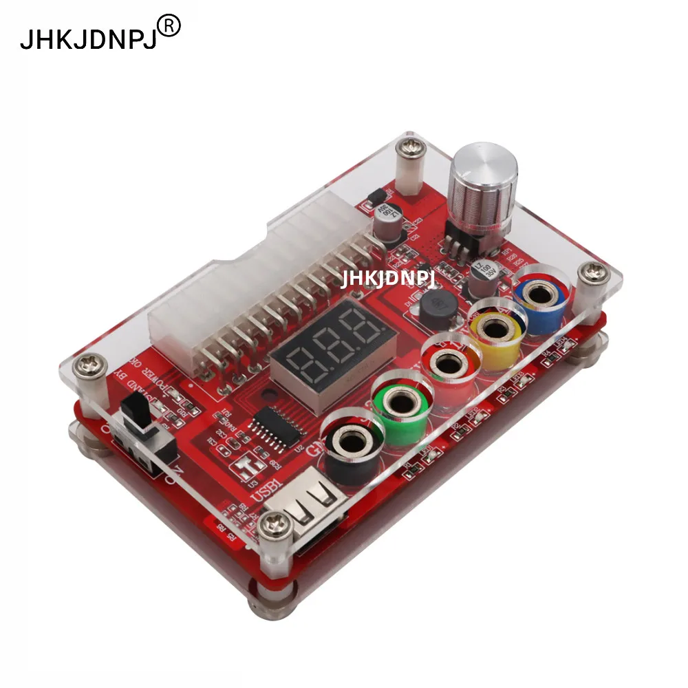 

ATX Power Supply Breakout Board and Acrylic Case Kit with ADJ Adjustable Voltage Knob, Supports 3.3V, 5V, 12V and 1.8V-10.8V (AD