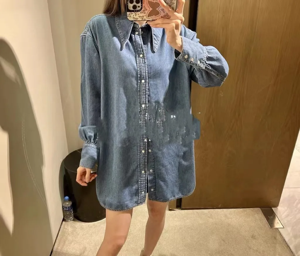 

Nordic Blue Bubble Sve Hollow Design Denim Dr Women's Early Autumn New Arrival 30-34 Years Old Pure Color A-Line Skirt