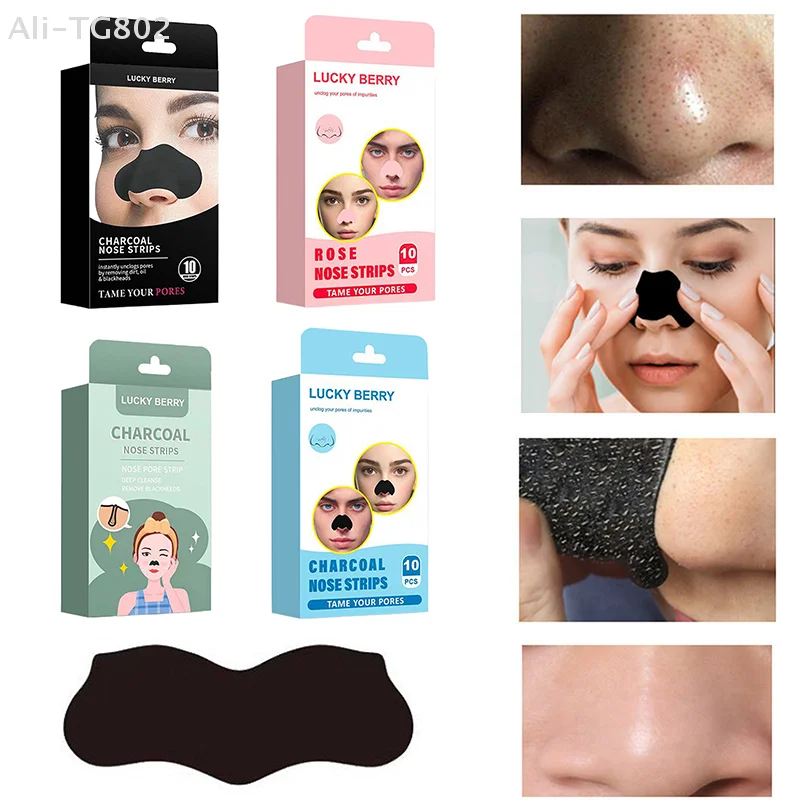 Mascarilla para la nariz con eliminación de espinillas de carbón de bambú, limpieza profunda de poros, tiras para acné, parche para el cuidado de la nariz, herramienta de belleza para la piel suave, 10 Uds.