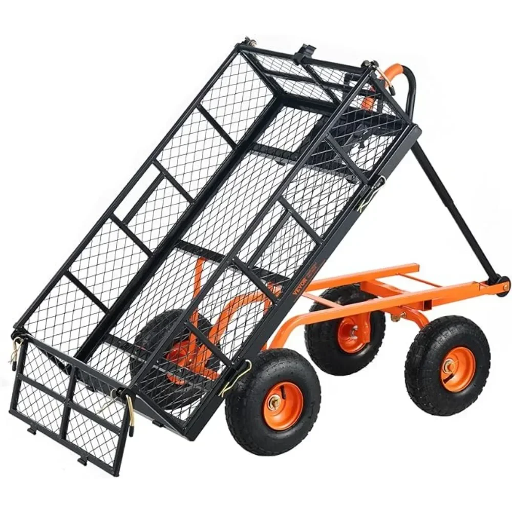 400 lb. steel garden tipper trolley, heavy duty tipper trolley with removable sides, pull-out handle, multi-purpose coating