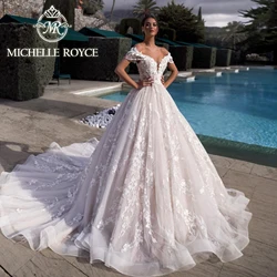 Vestido De fiesta De Michelle Royce, vestido De Novia De lujo con hombros descubiertos, apliques De encaje con cuentas, vestido De Novia con cuello en V, Vestidos De Novia