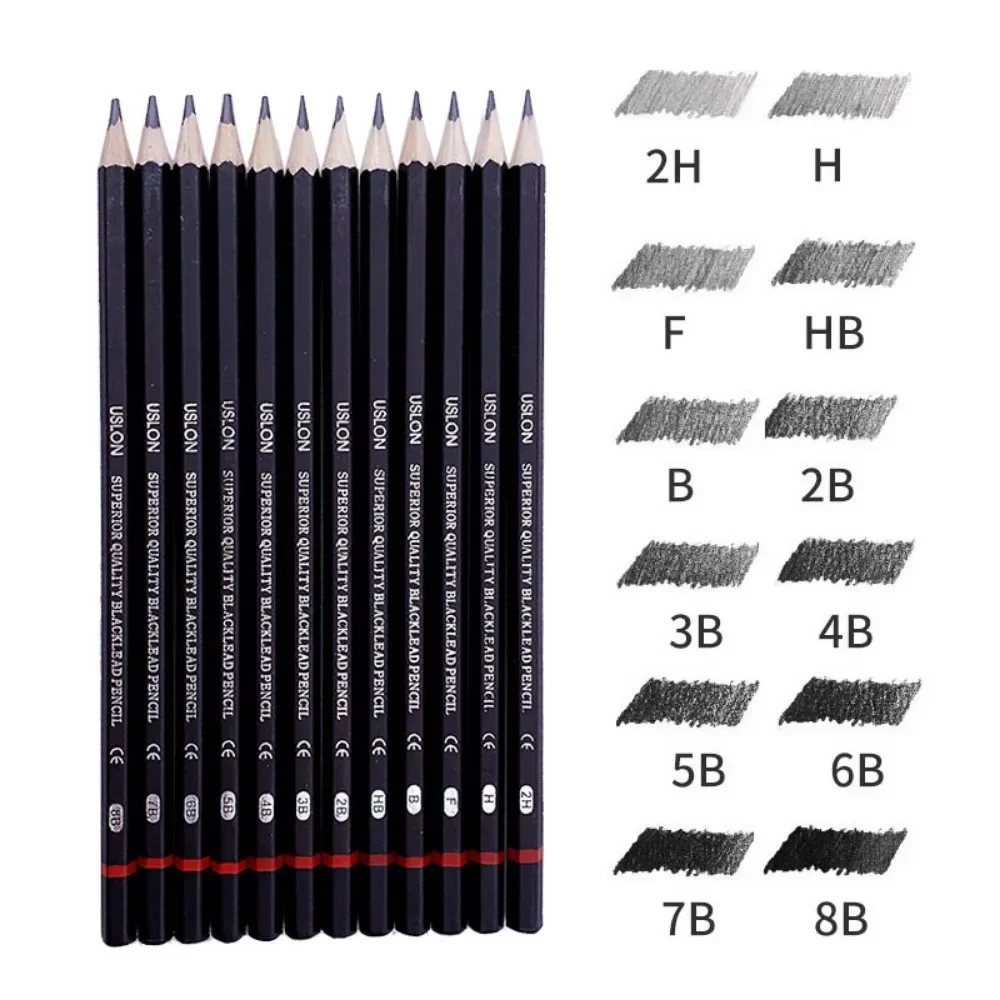 12Pcs Professional Drawing Sketching Pencil Set 2H-8B Graphite Shading Sketch Art Pencils for Beginners Pro Artists Stationery