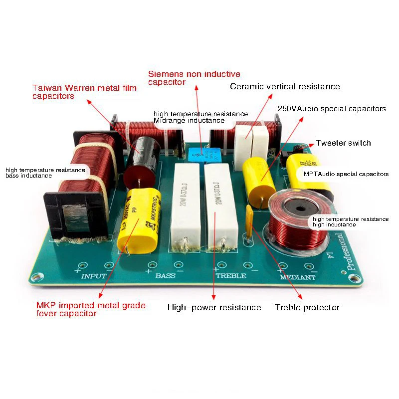 Divisor de frecuencia de altavoz, 2 piezas, 300W, 3 vías, agudos, graves medios, filtro cruzado